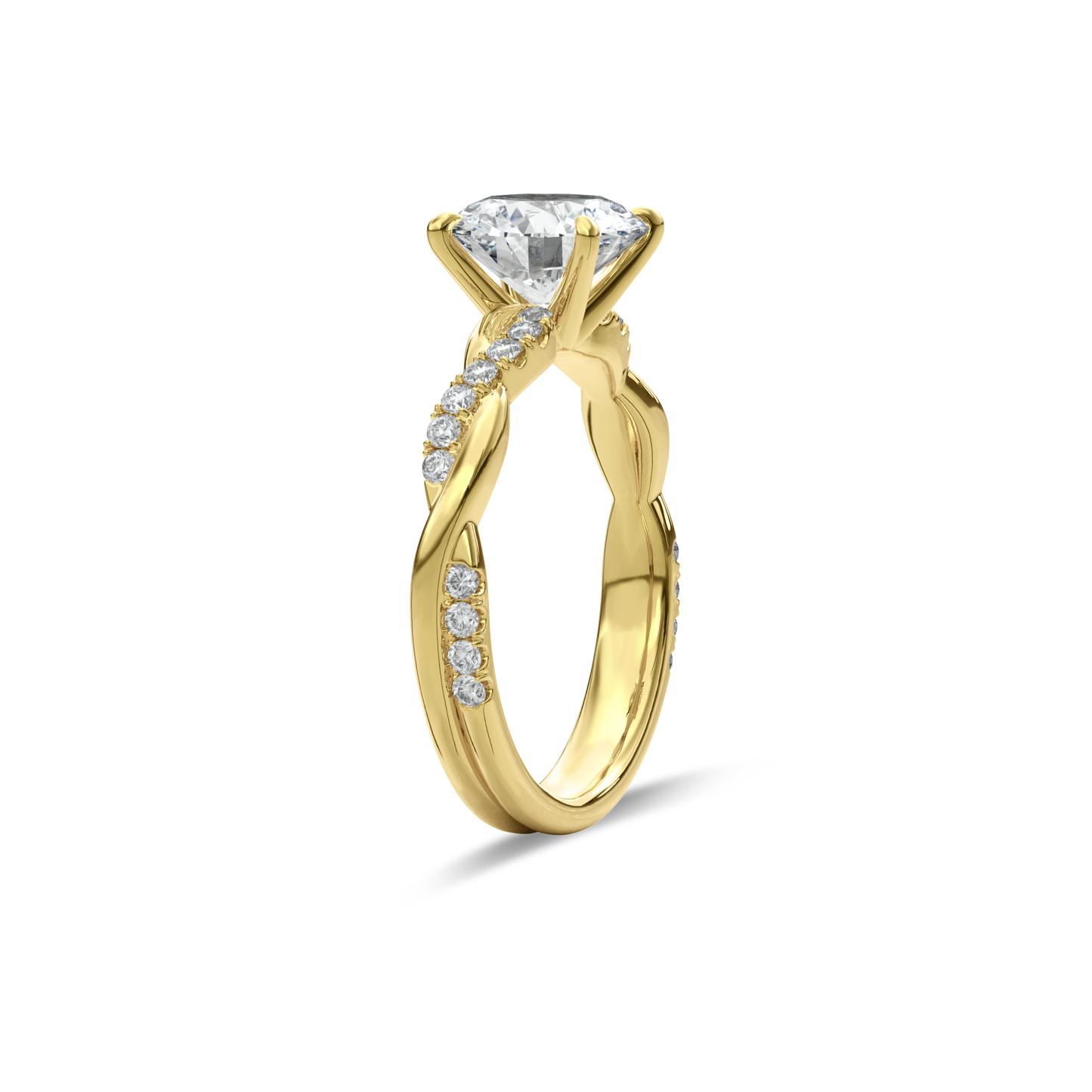Rhea Twisted Pave Engagement Ring Round•Yellow Gold