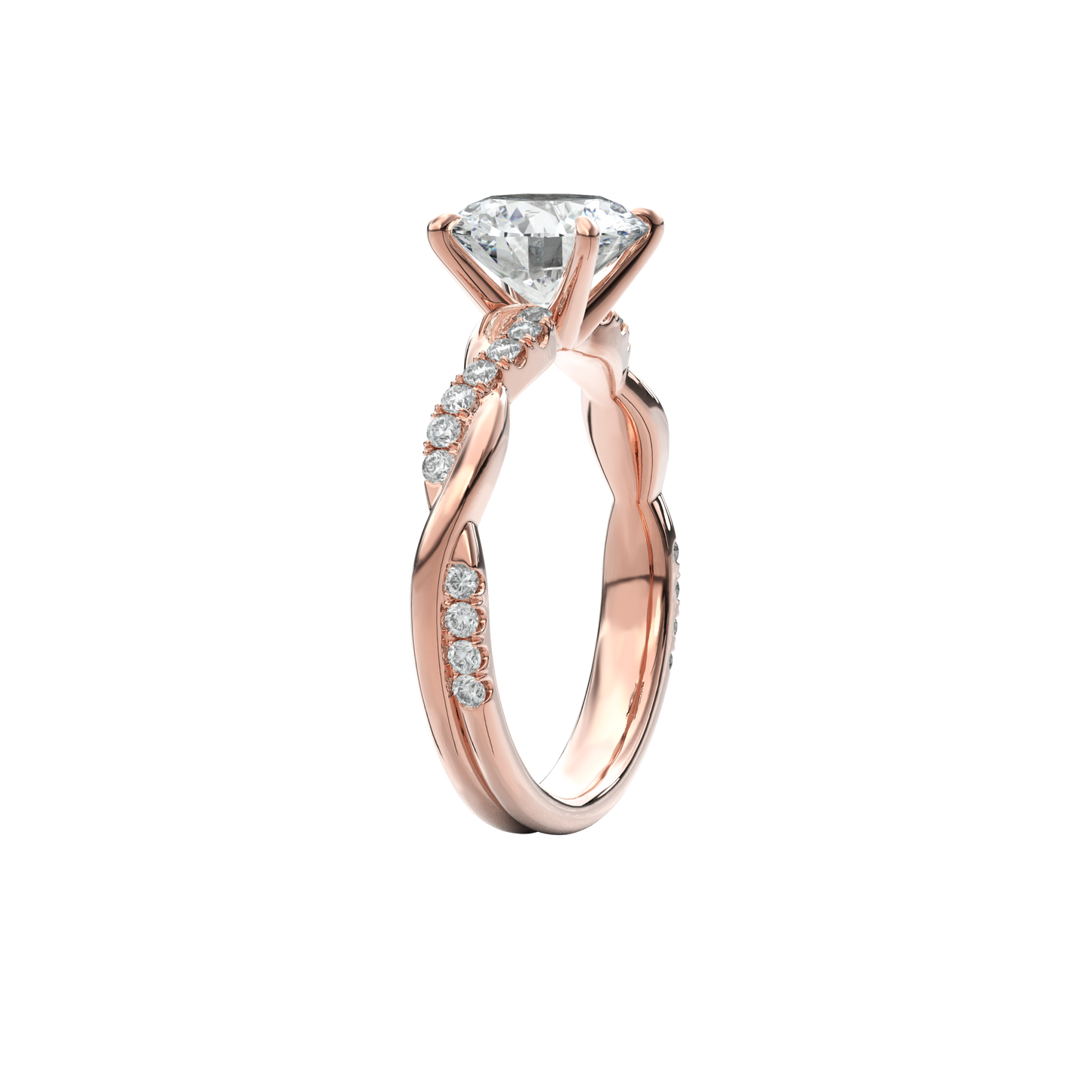 Rhea Twisted Pave Engagement Ring Round•Rose Gold