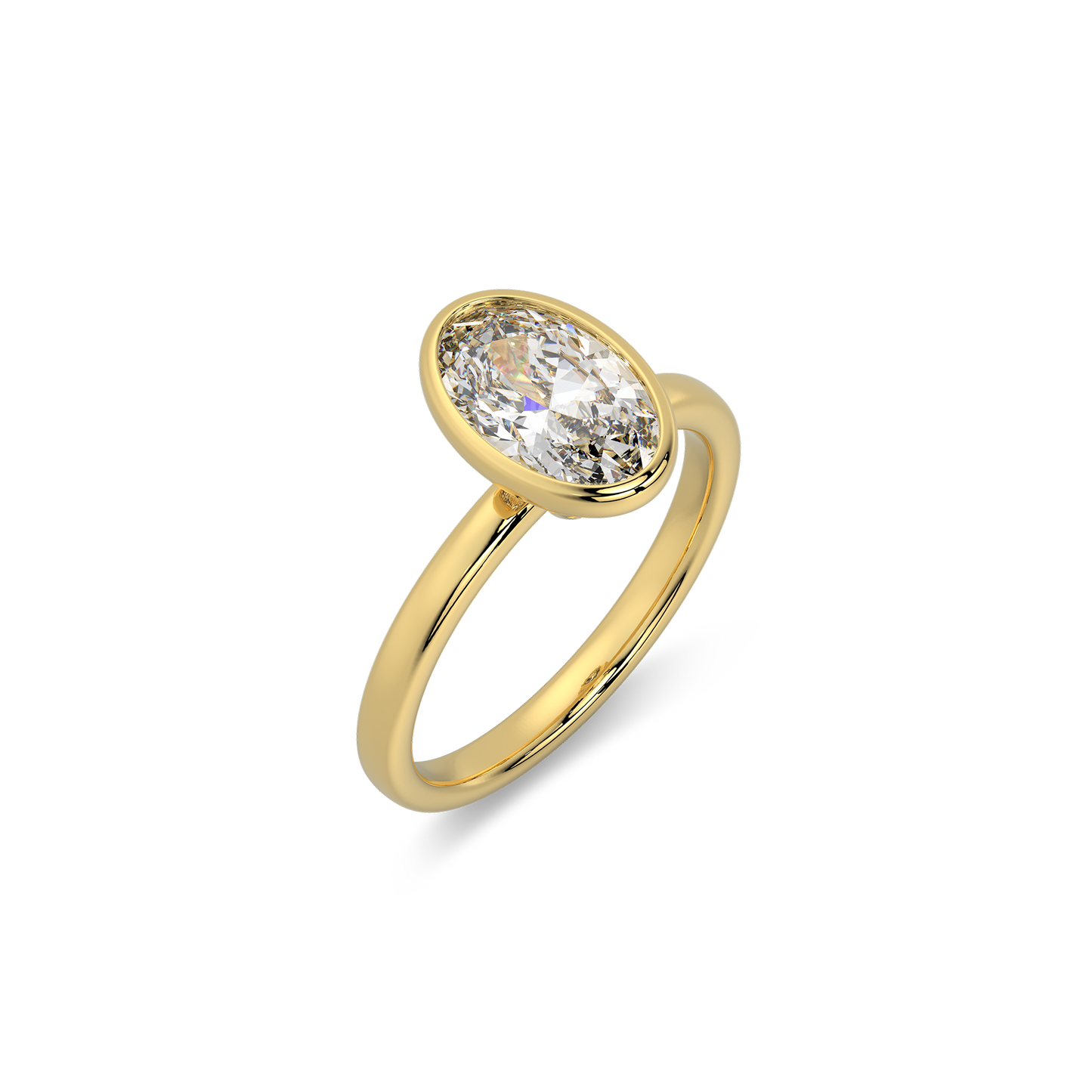 Classic Oval  Bezel Set Diamond Ring in  Yellow Gold