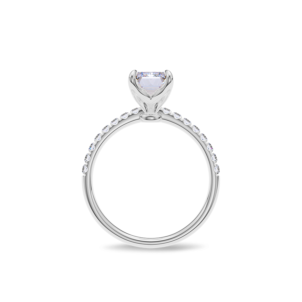 Dia Solitaire Pave Engagement Ring Emerald•White Gold
