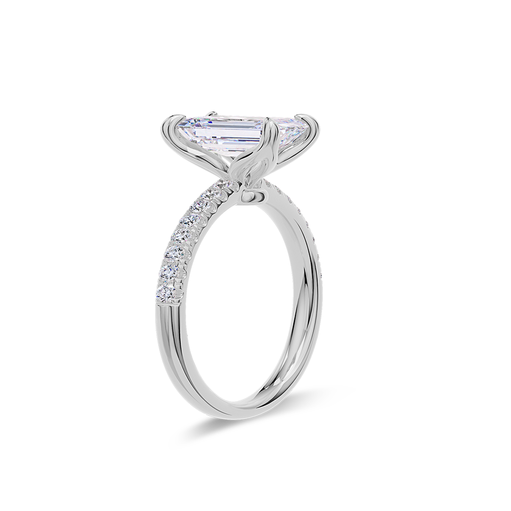 Dia Solitaire Pave Engagement Ring Emerald•White Gold
