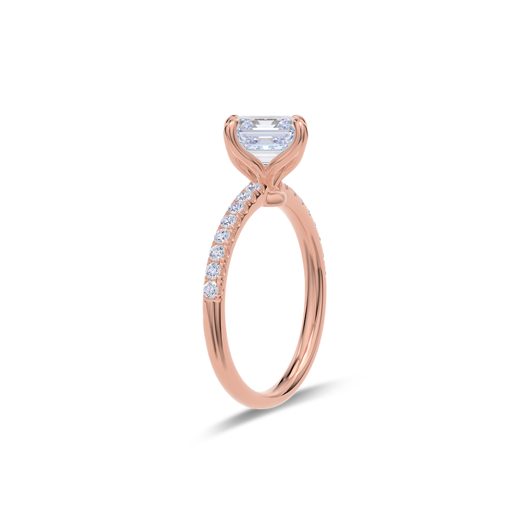 Dia Solitaire Pave Engagement Ring Radiant•Rose Gold