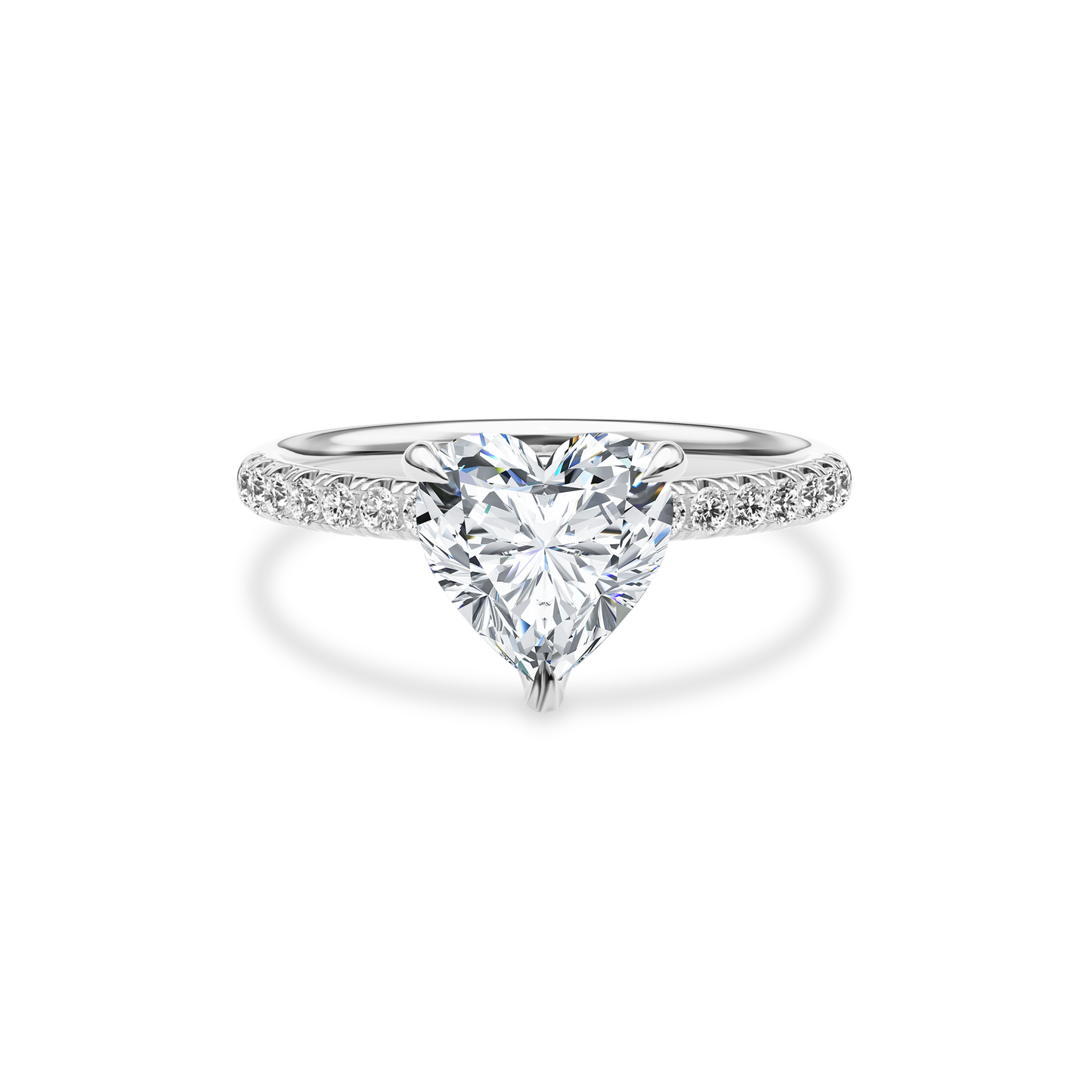 Dia Solitaire Pave Engagement Ring Heart•White Gold