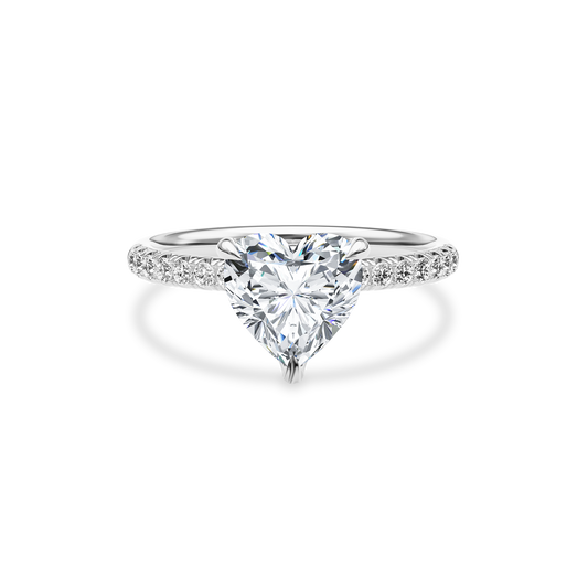 Dia Solitaire Pave Engagement Ring Heart•White Gold