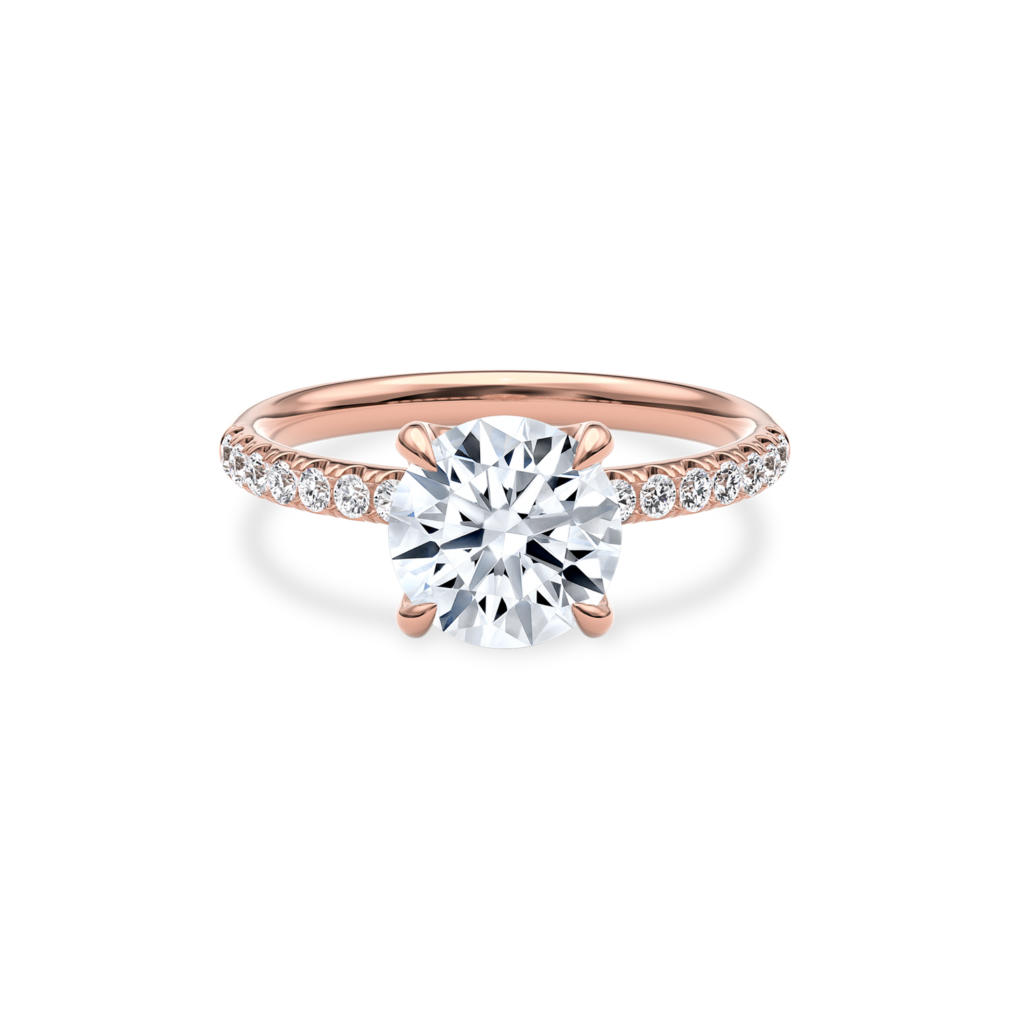 Dia Solitaire Pave Engagement Ring Round•Rose Gold