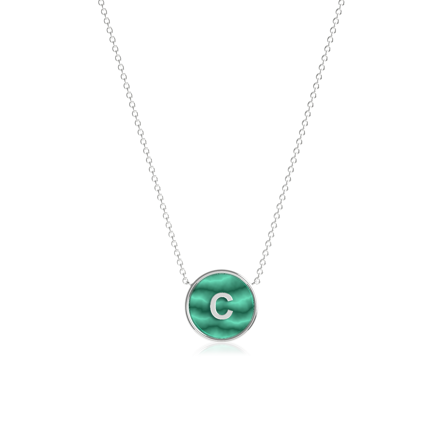 Rhodium Plated Silver Malachite Initial Necklace SS25N002R