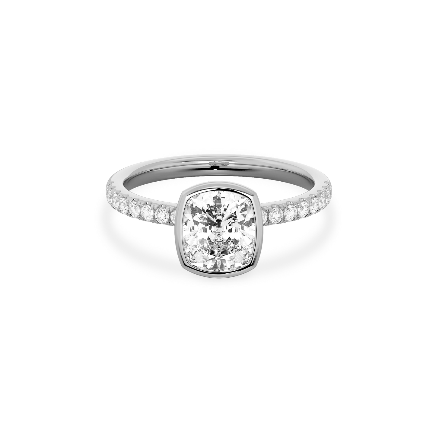 Luxe Cushion Bezel Set Diamond Ring in White Gold