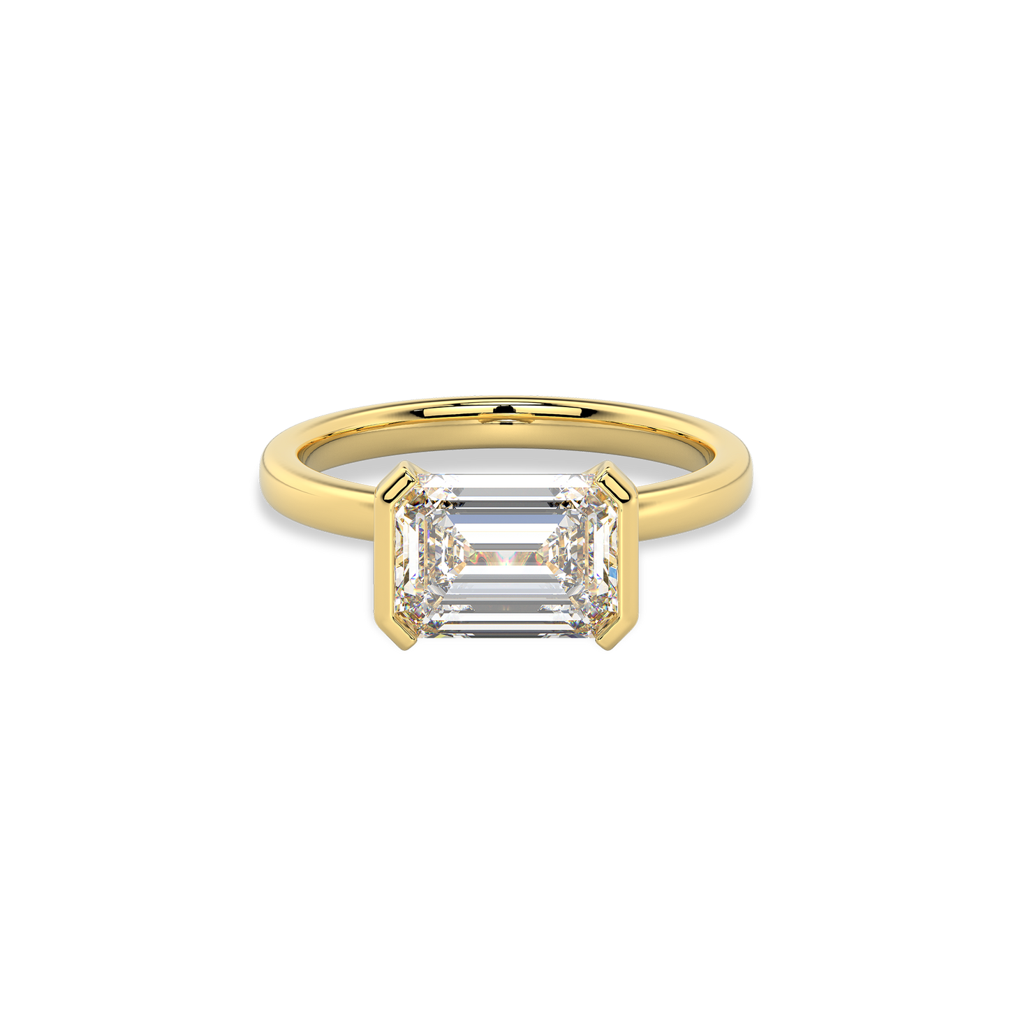 Classic Emerald Half-Bezel Set Diamond Ring in 14K Yellow Gold