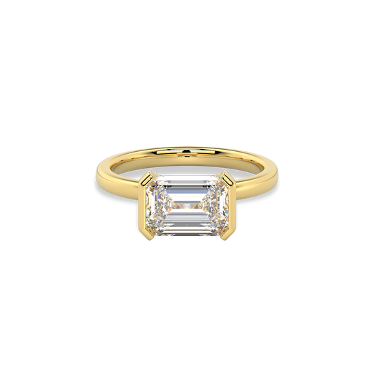 Classic Emerald Half-Bezel Set Diamond Ring in 14K Yellow Gold