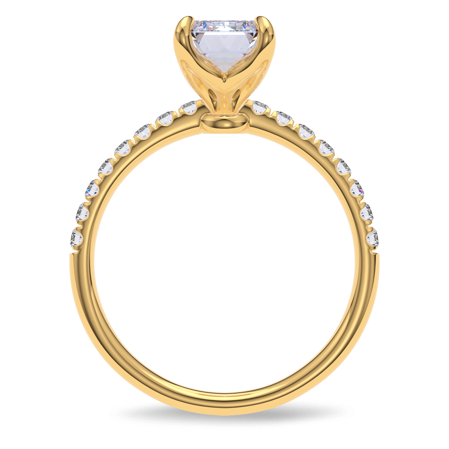 Dia Solitaire Pave Engagement Ring Emerald•Yellow Gold