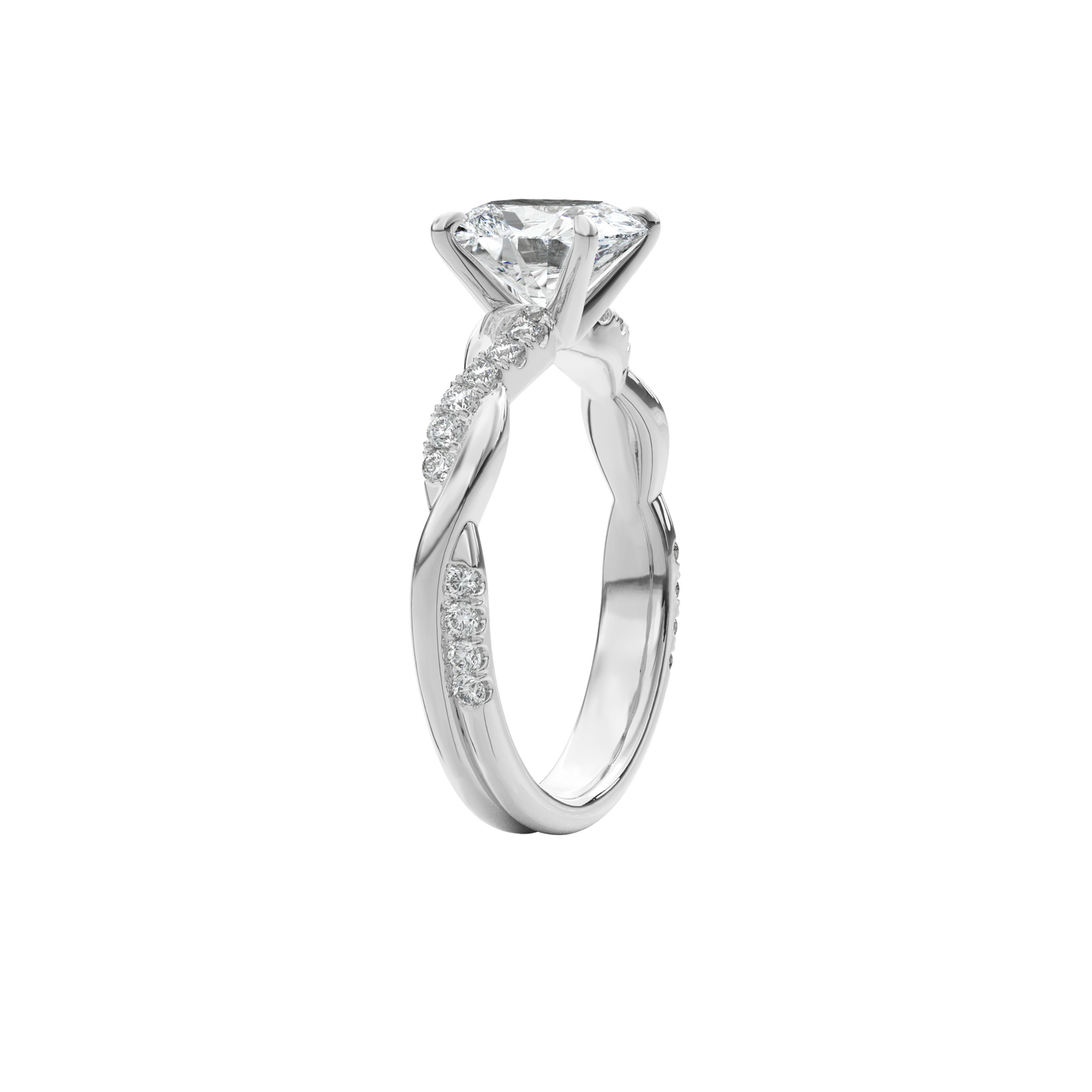 Rhea Twisted Pave Engagement Ring Cushion•White Gold