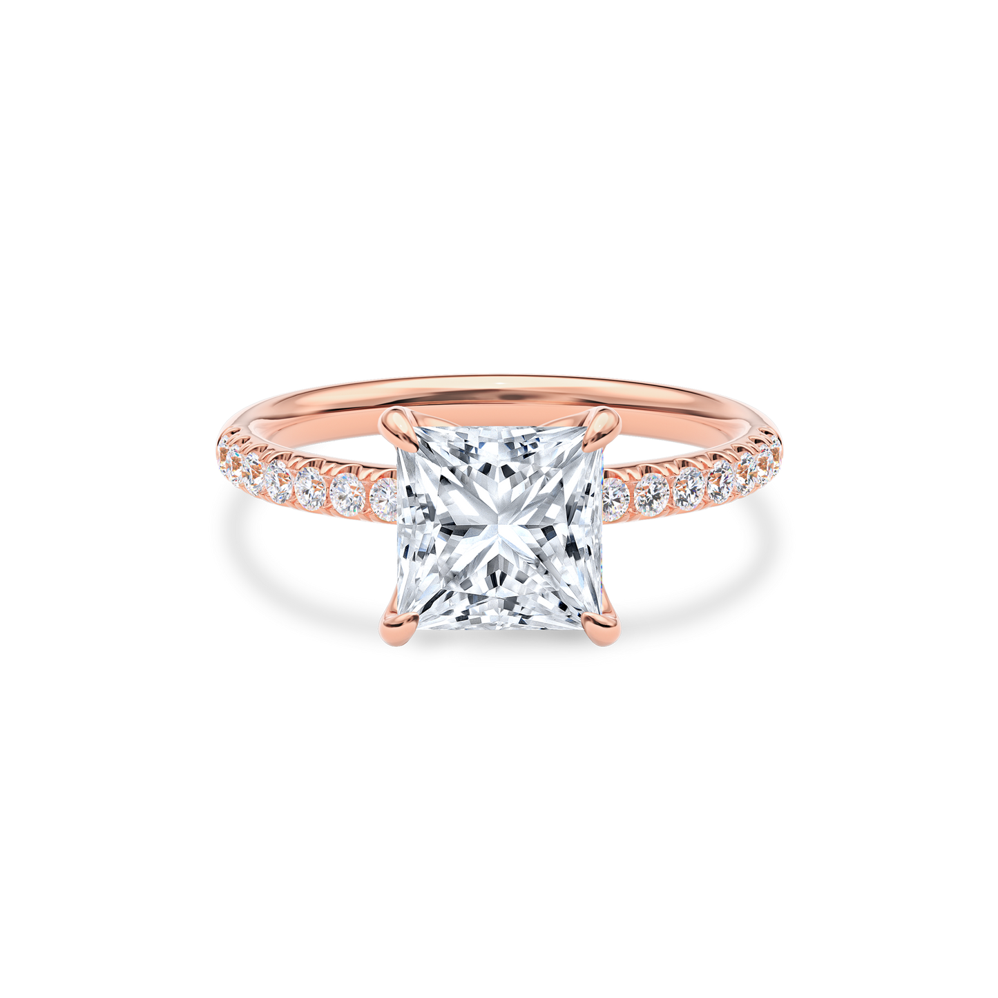 Dia Solitaire Pave Engagement Ring Princess•Rose Gold