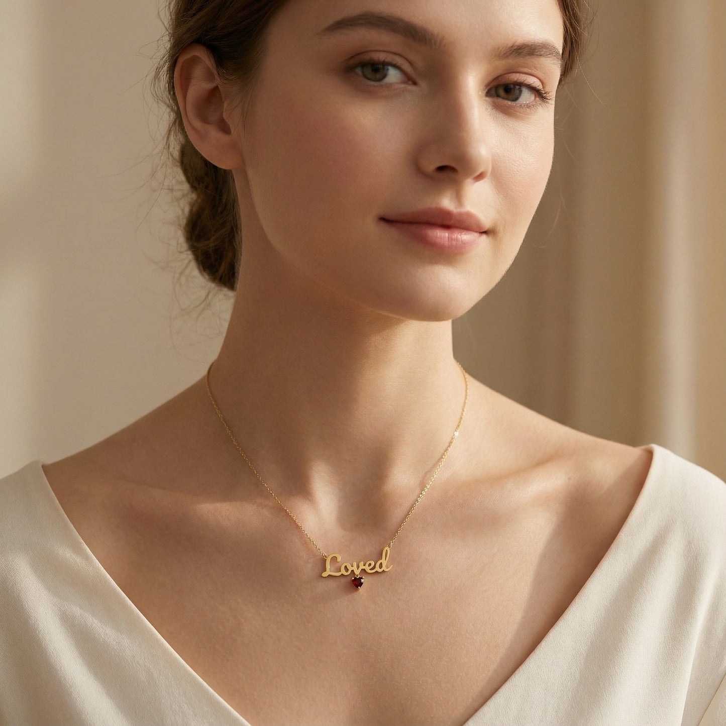18k Gold Plated Heart Birthstone Name Necklace SN001G