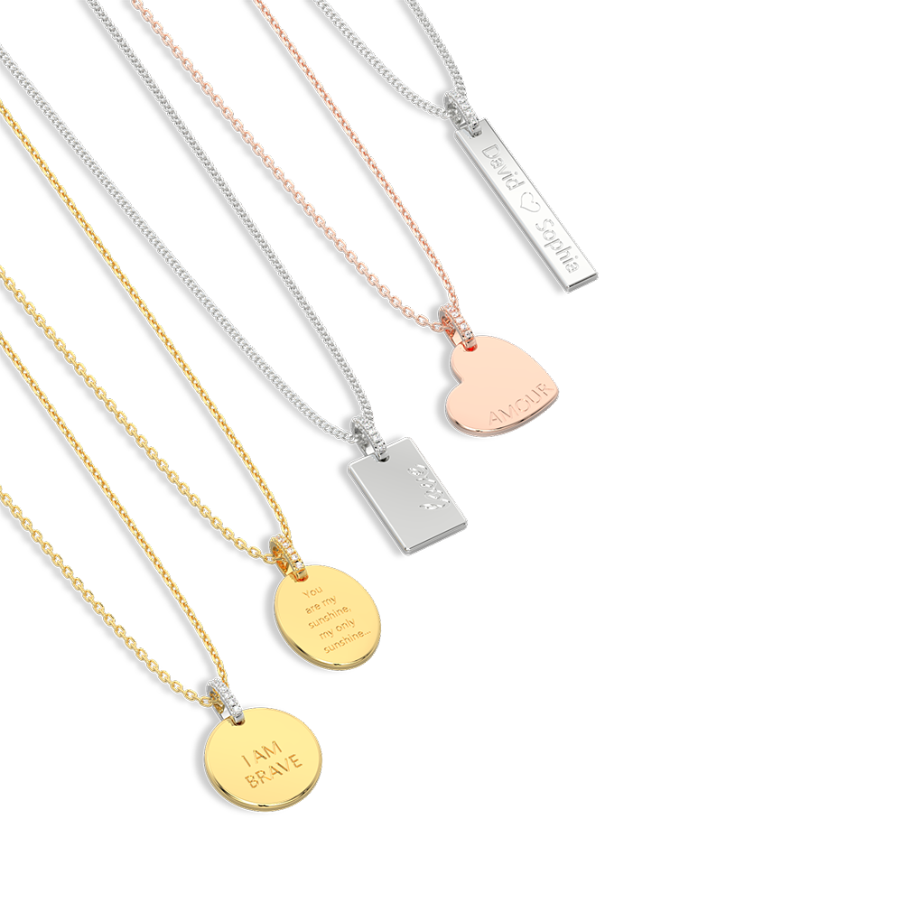 Rhodium Plated Silver Rectangle Engravable Necklace SS25N001S