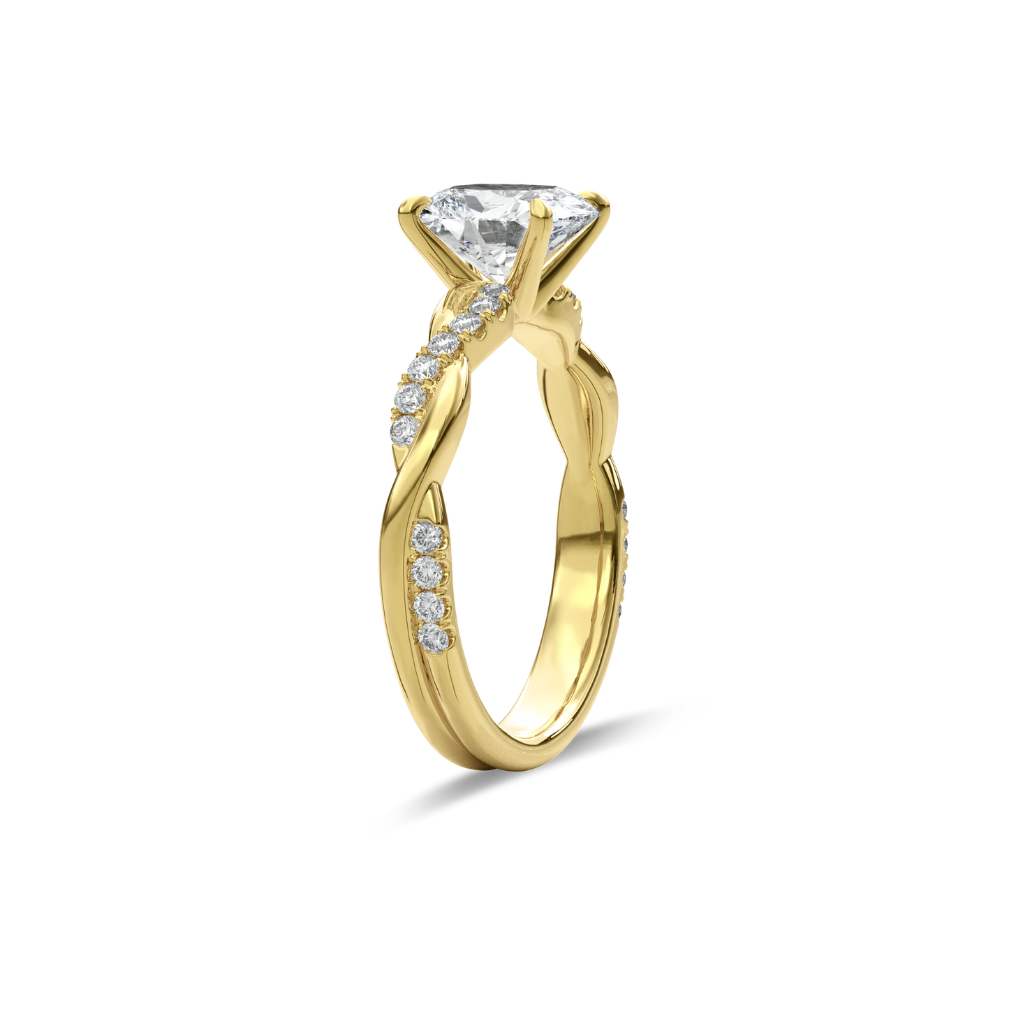 Rhea Twisted Pave Engagement Ring Cushion•Yellow Gold
