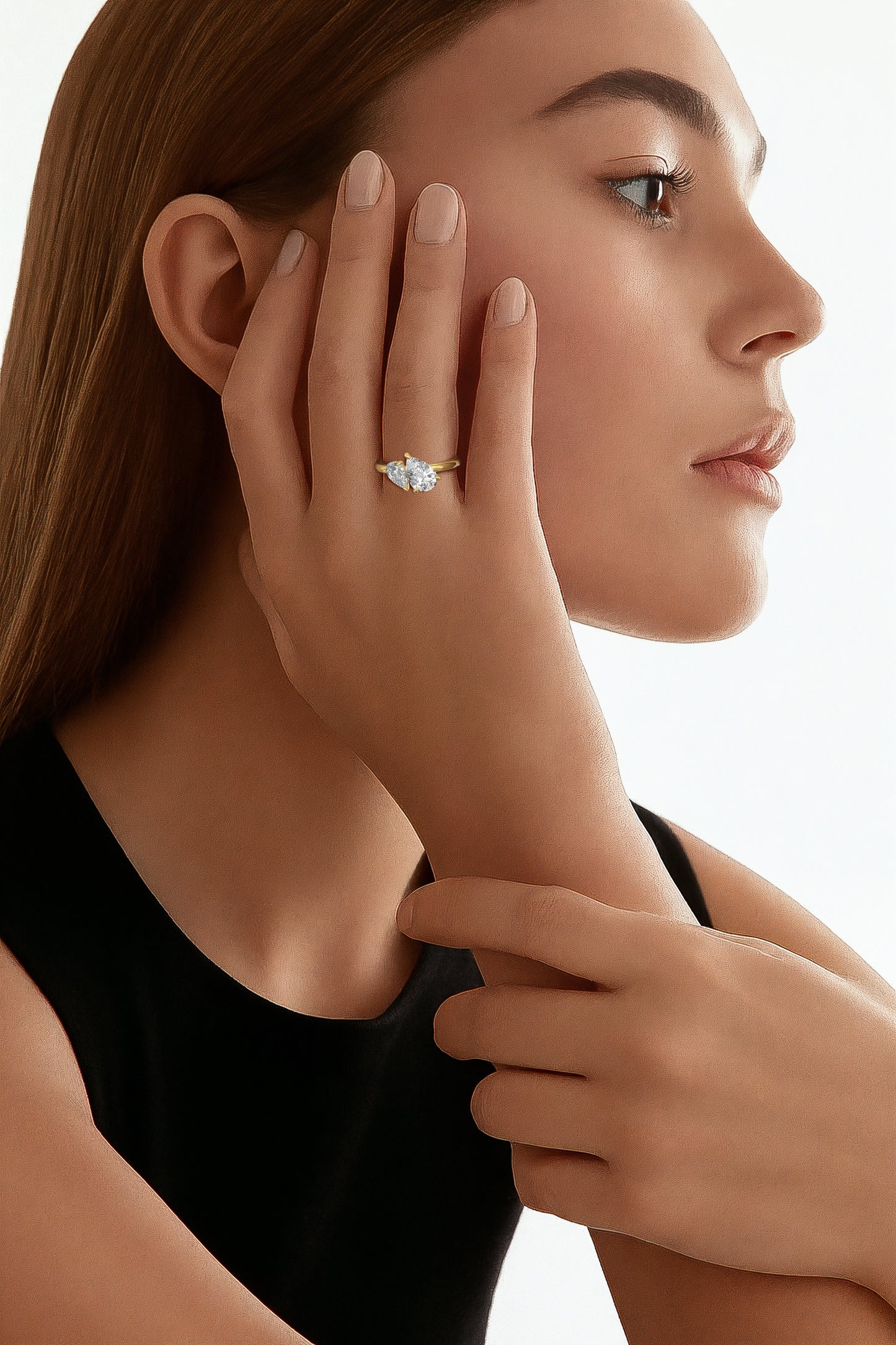 Callisto Two Stones Engagement Ring Heart•Yellow Gold