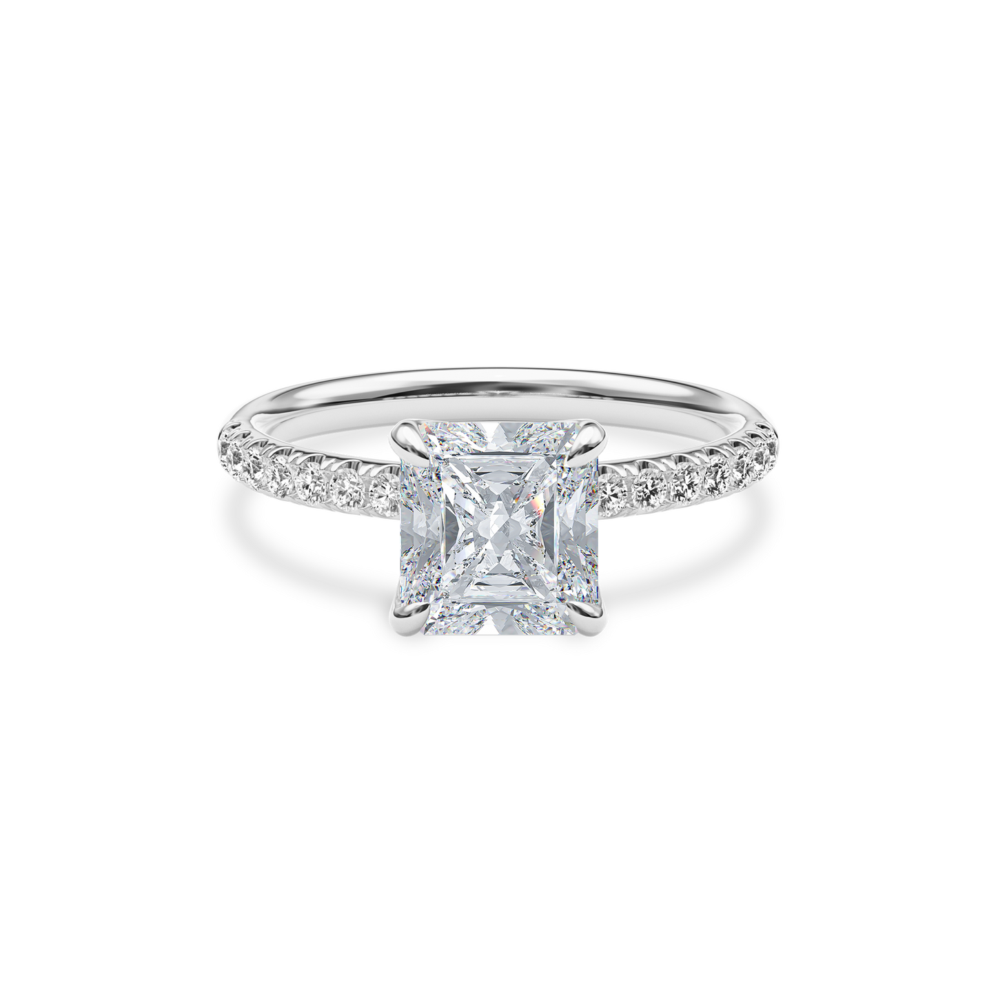 Dia Solitaire Pave Engagement Ring Radiant•White Gold