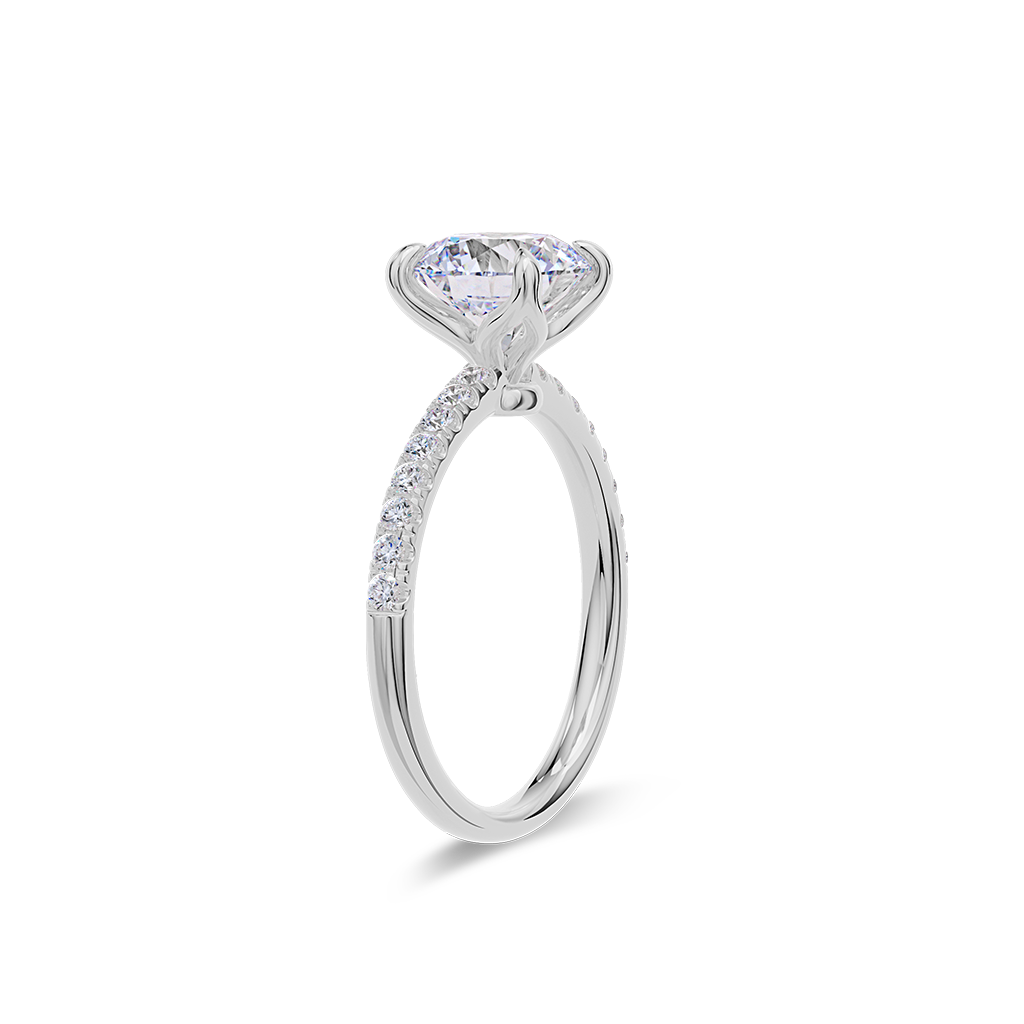 Dia Solitaire Pave Engagement Ring Round•White Gold