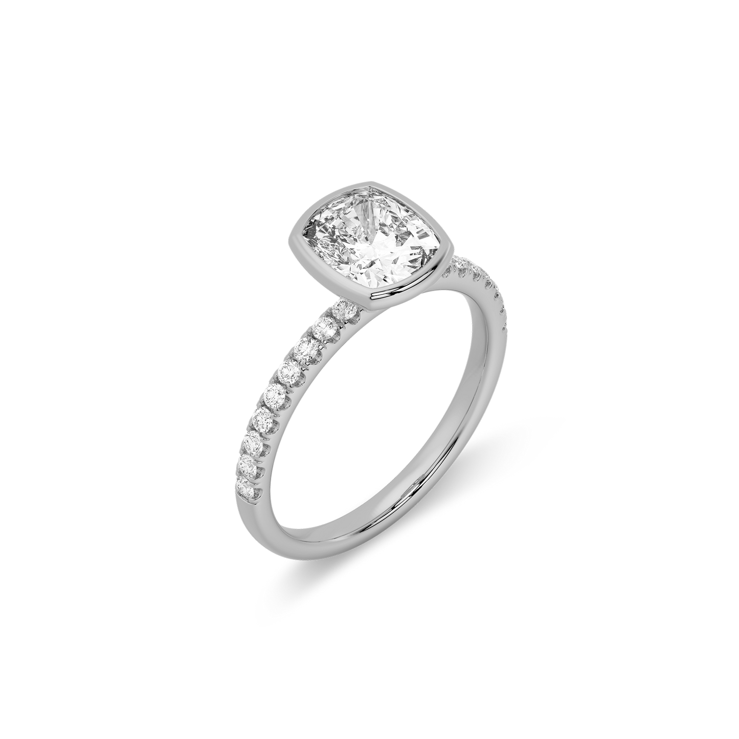 Luxe Cushion Bezel Set Diamond Ring in White Gold