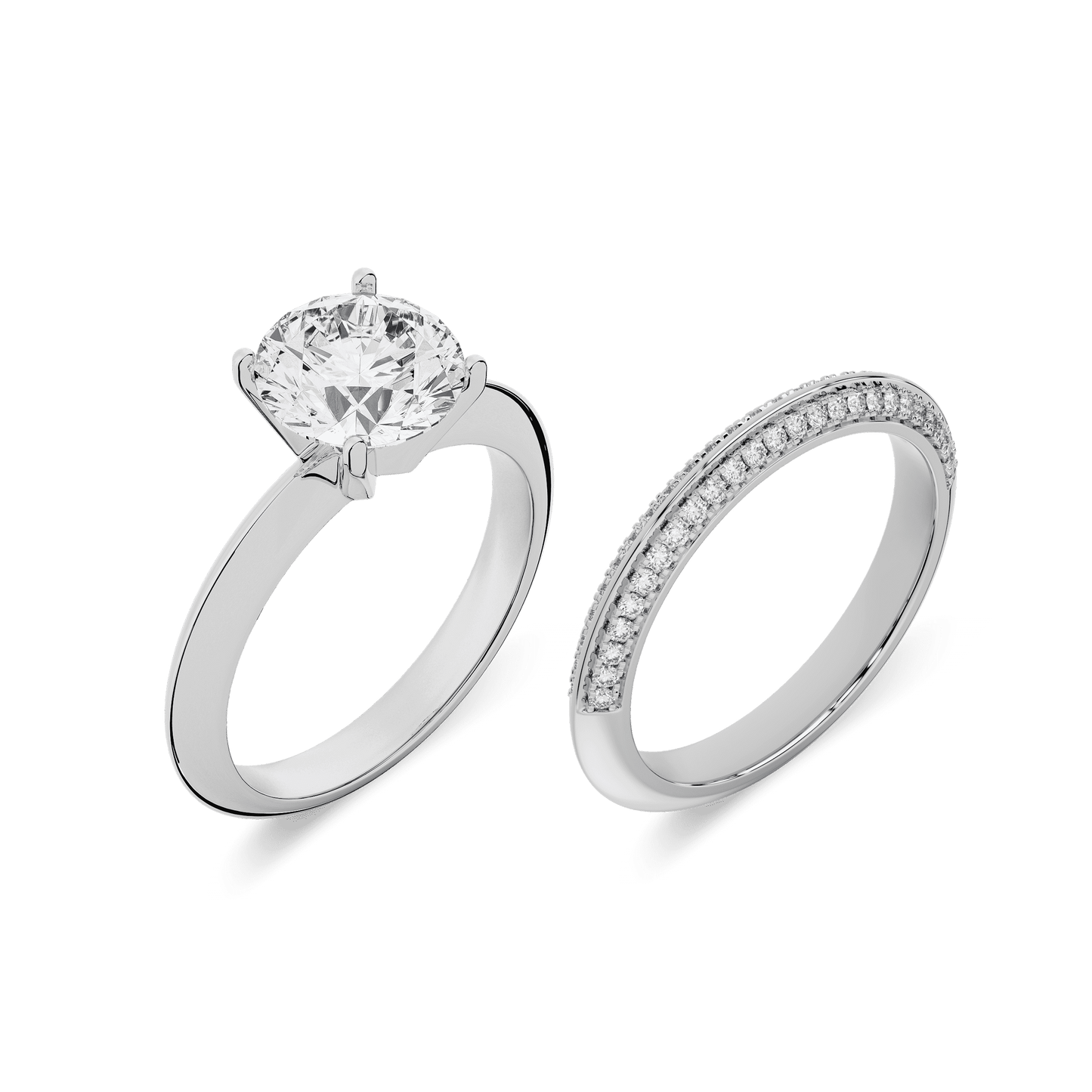 Round Lab Grown Diamond Engagement Set Ring in 14K White Gold