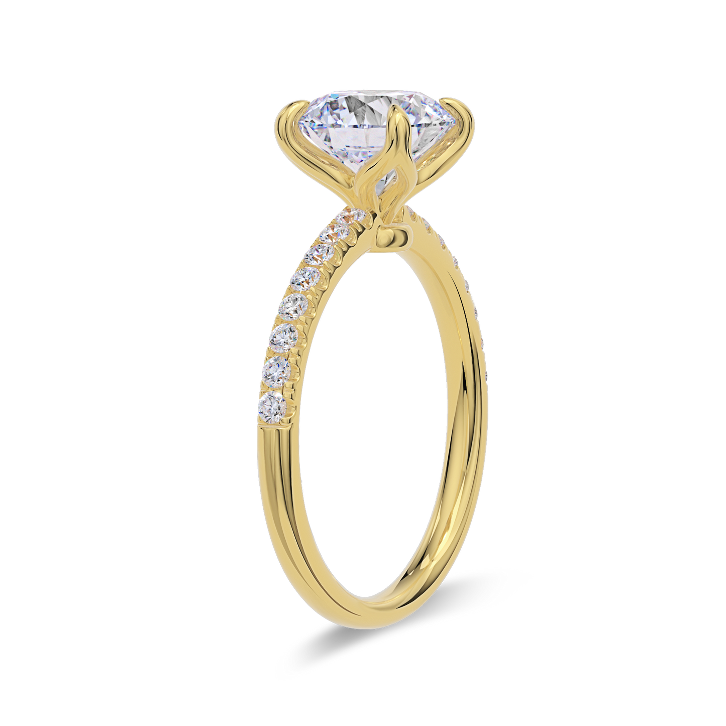 Dia Solitaire Pave Engagement Ring Round•Yellow Gold