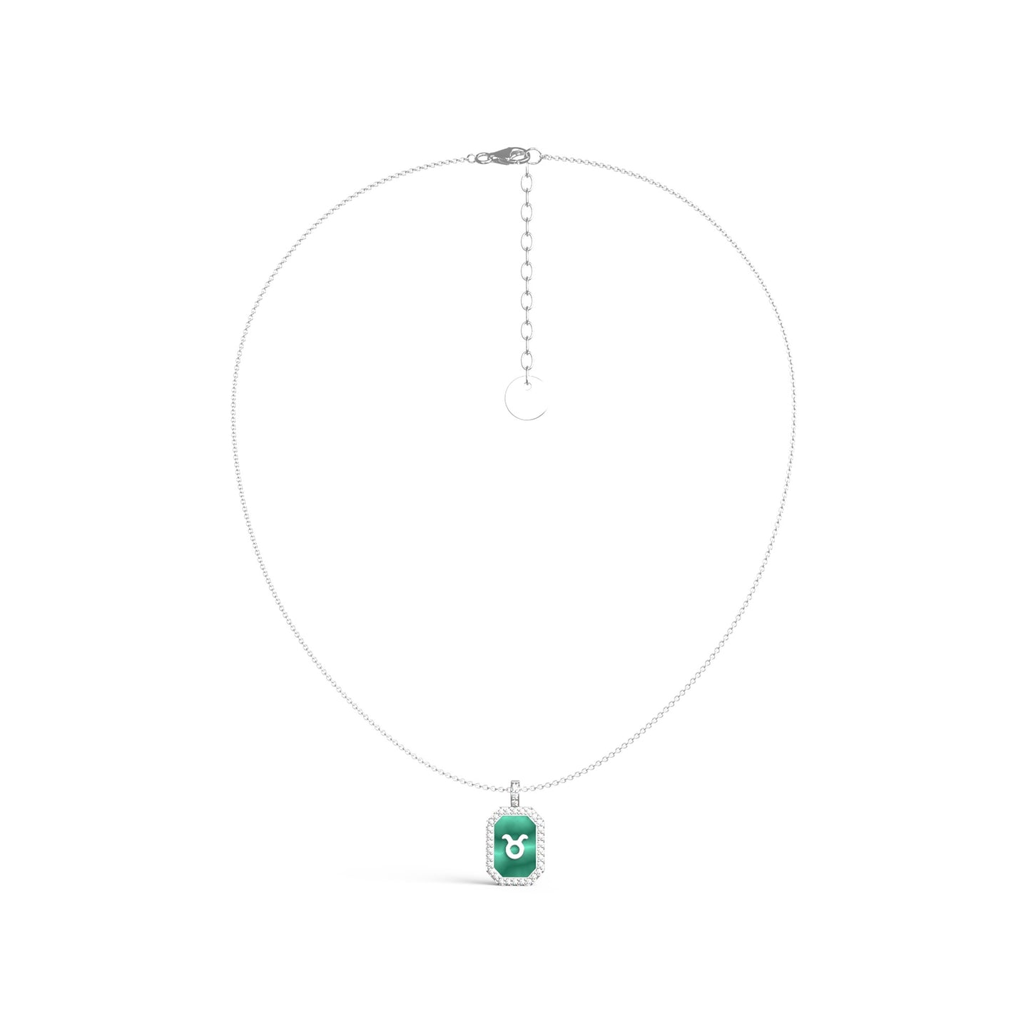 Rhodium Plated Silver Malachite Zodiac & Initial Necklace – Octagon AW24N004R