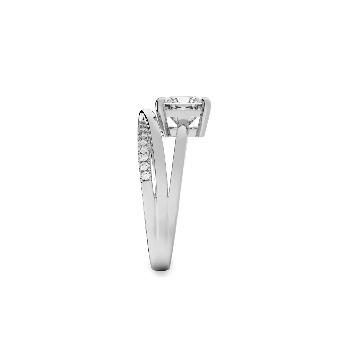 Interlace Meteor Princess Ring in 14K White Gold
