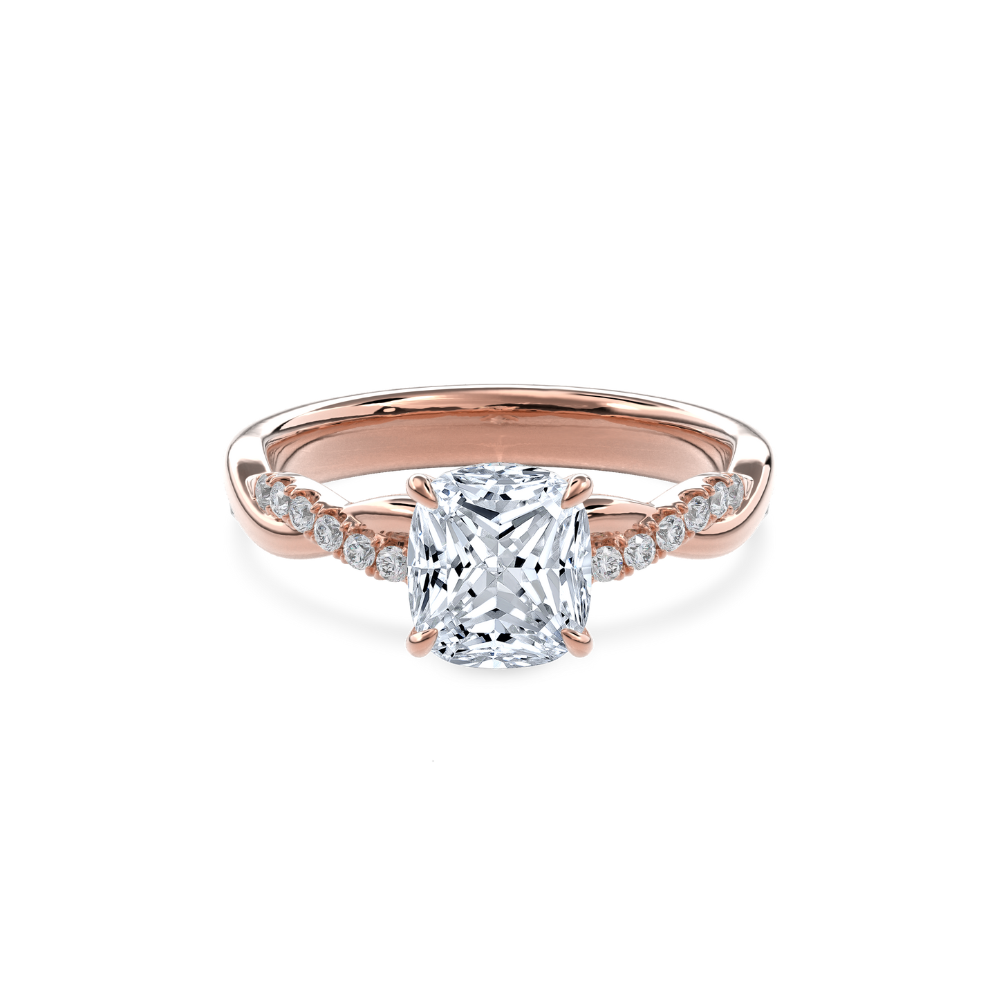 Rhea Twisted Pave Engagement Ring Cushion•Rose Gold