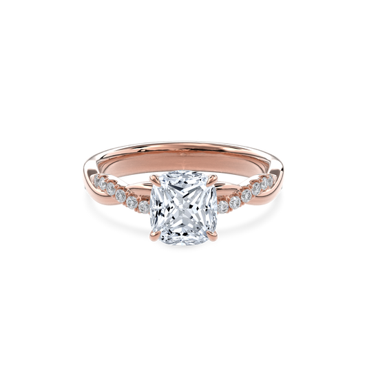 Rhea Twisted Pave Engagement Ring Cushion•Rose Gold