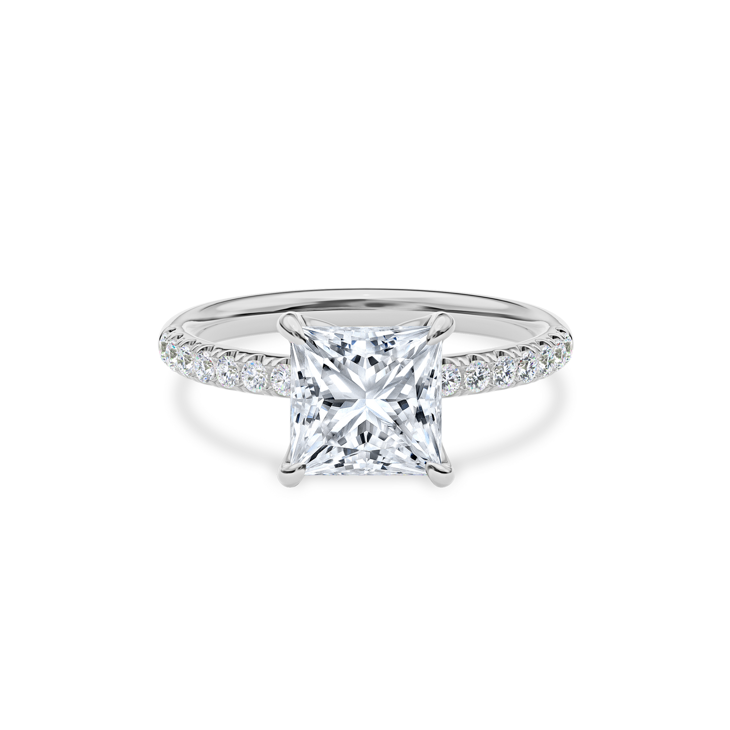 Dia Solitaire Pave Engagement Ring Princess•White Gold
