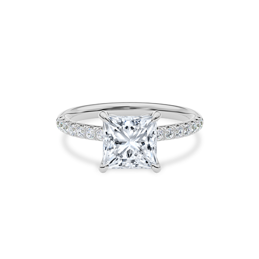 Dia Solitaire Pave Engagement Ring Princess•White Gold