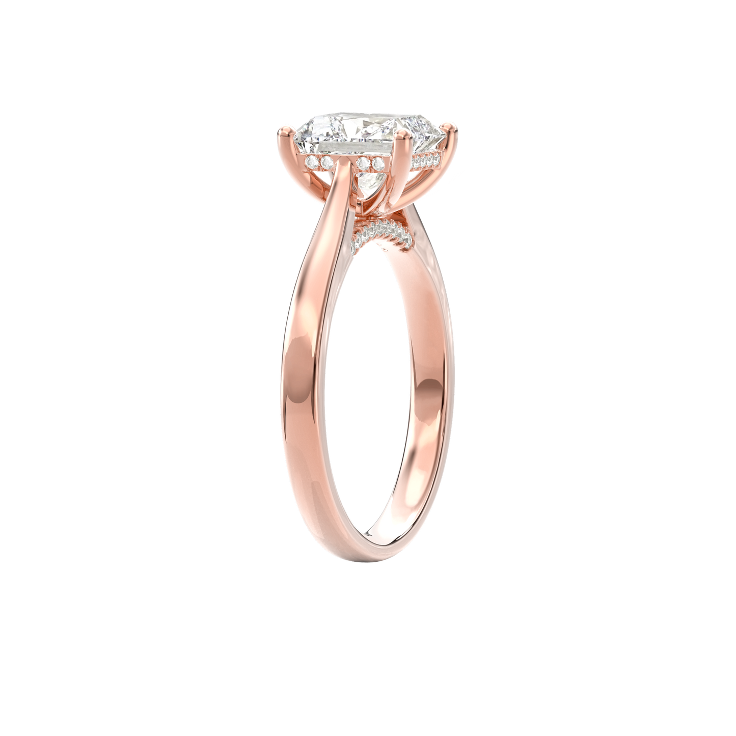 Elara Hidden Halo Salitaire Engagement Ring Radiant•Rose Gold