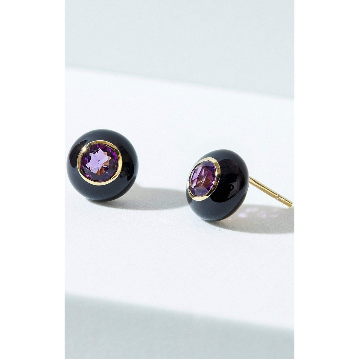 Black Enamel Rose Cut Amethyst Earrings