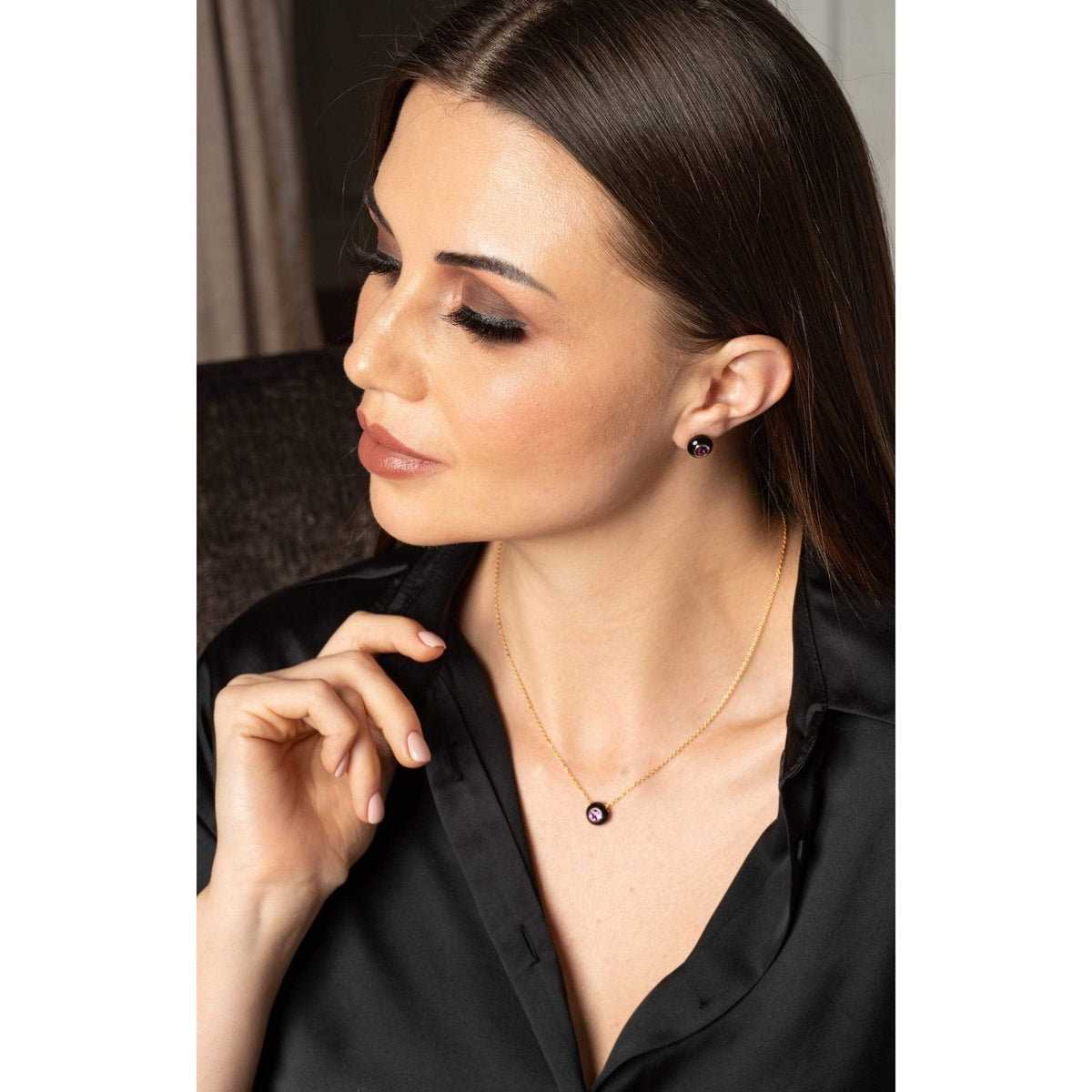 Black Enamel Rose Cut Amethyst Earrings