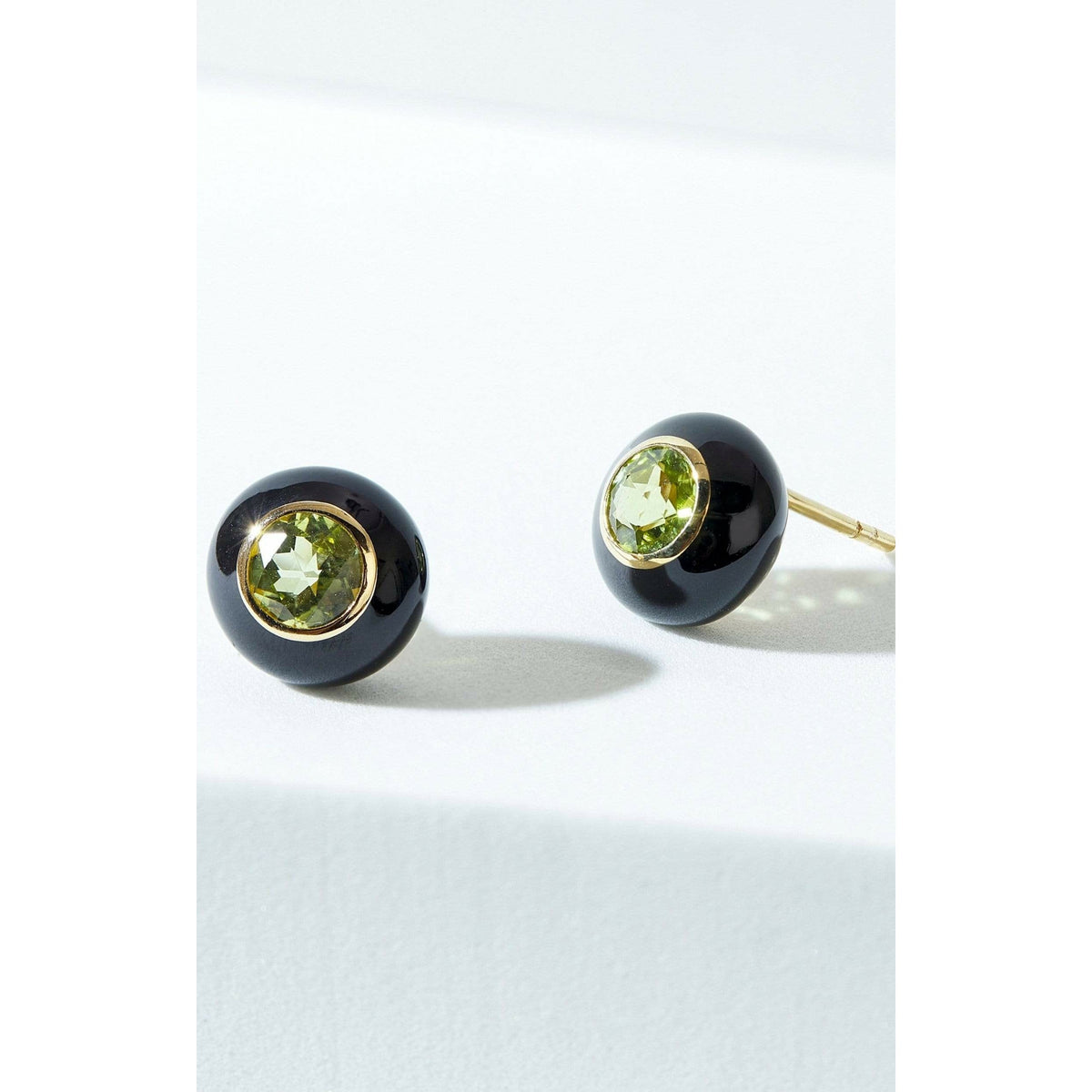 Black Enamel Rose Cut Peridot Earrings