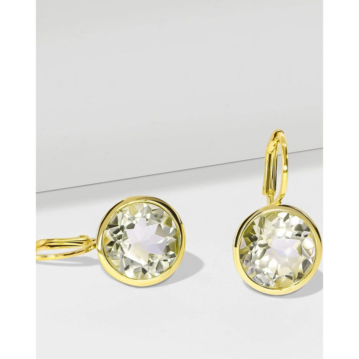Elegant Round Lever Back Green Amethyst Earrings