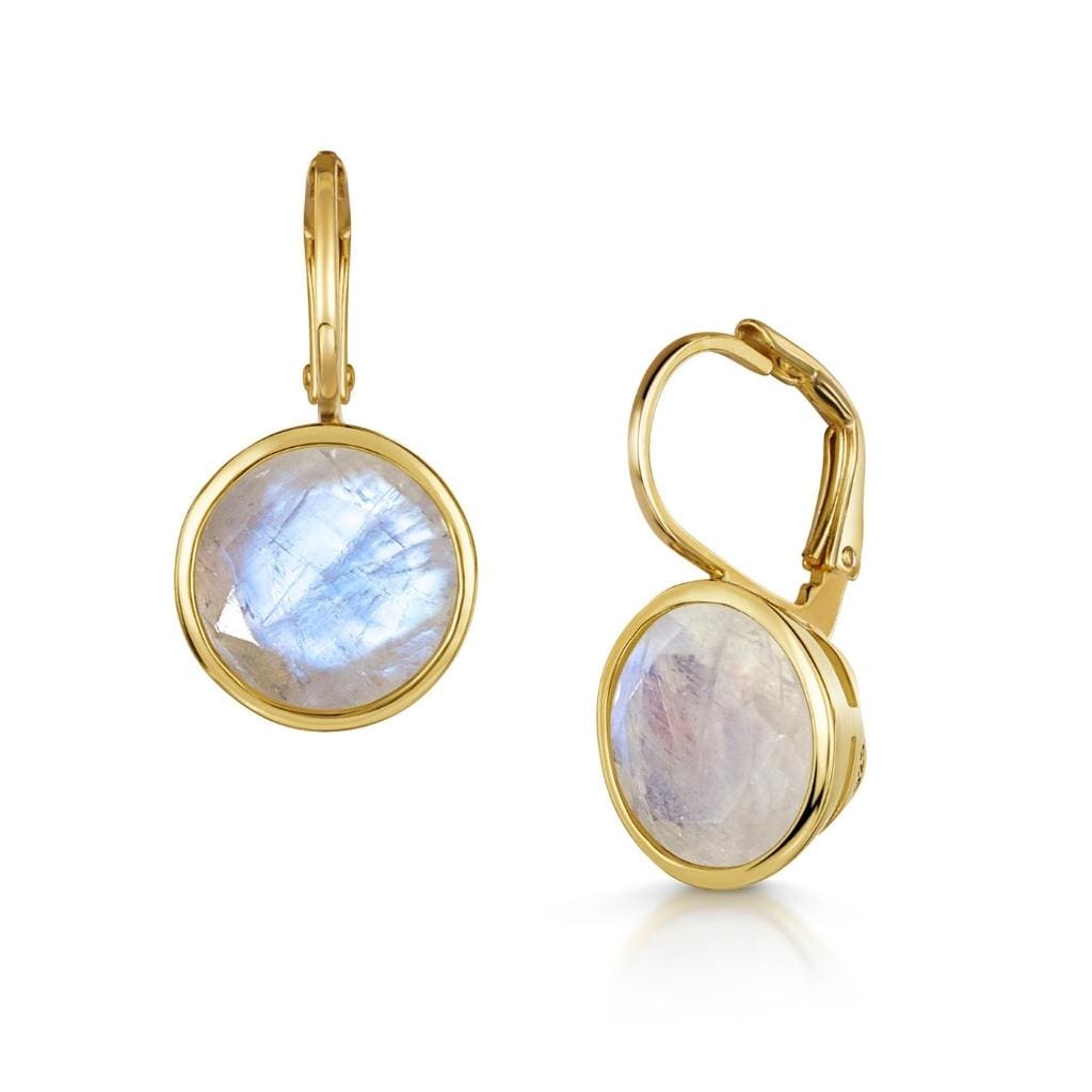 Elegant Round Lever Back Rainbow Moonstone  Earrings
