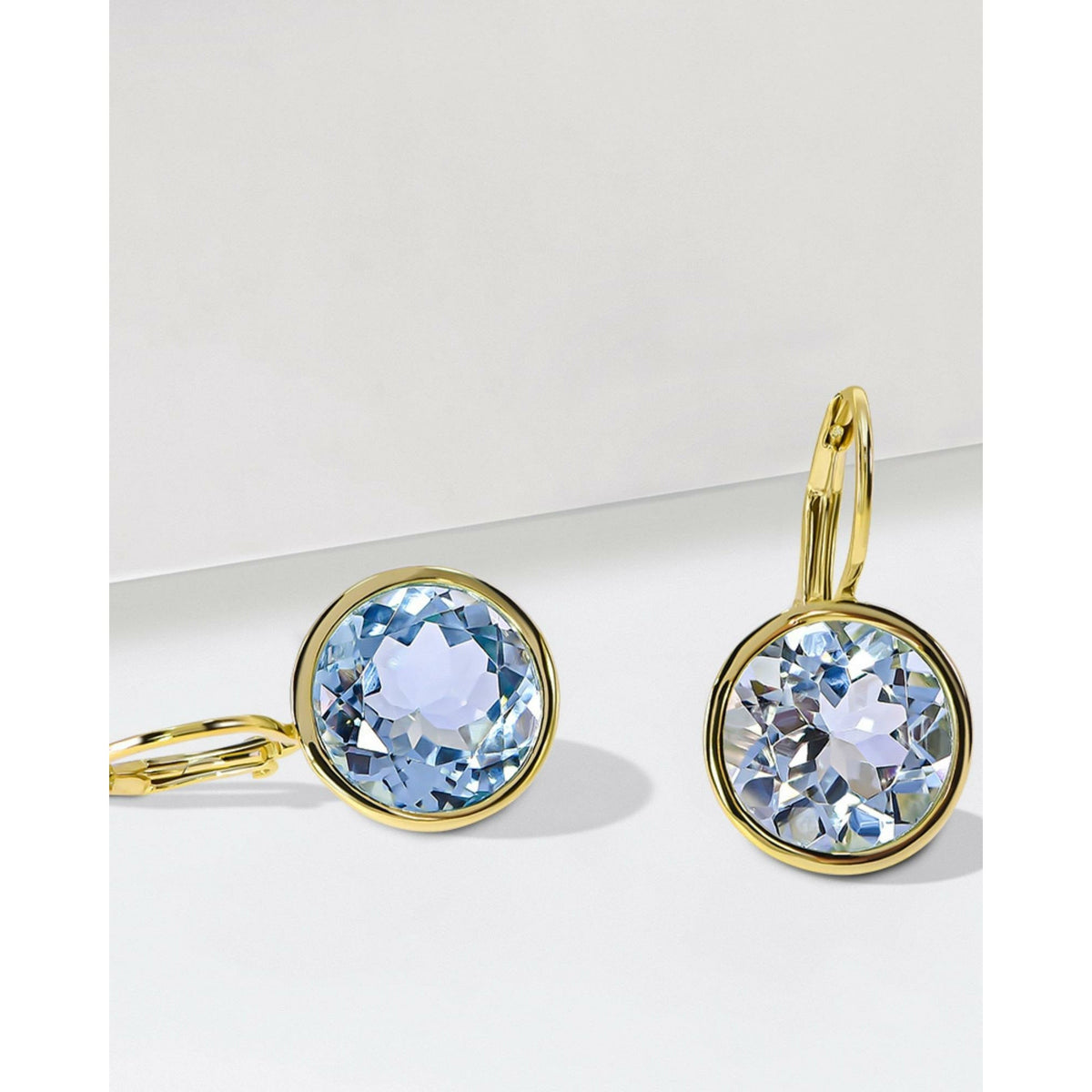 Elegant Round Lever Back Sky Blue Topaz Earrings