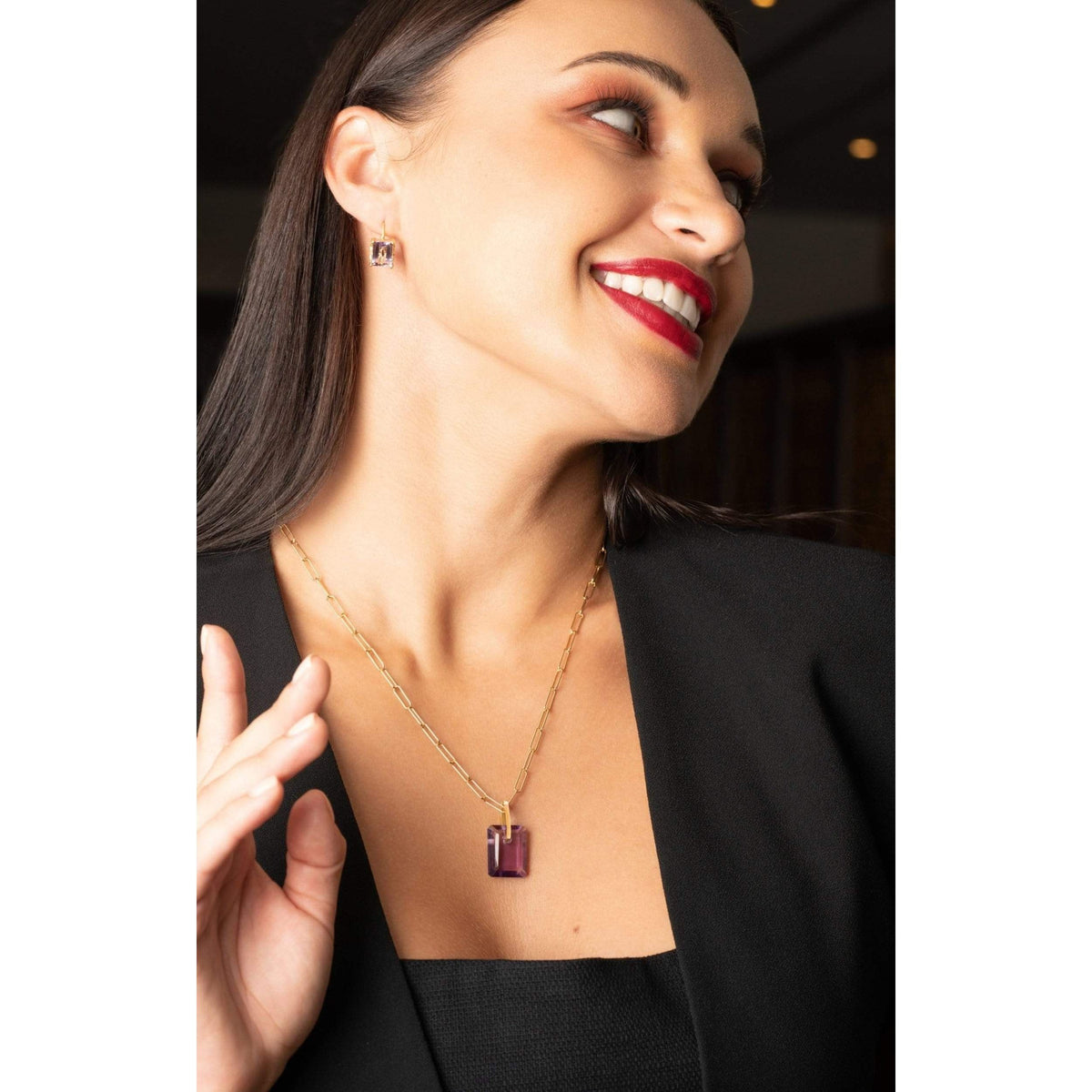 Emerald Cut Pink Amethyst Lever Back Earrings