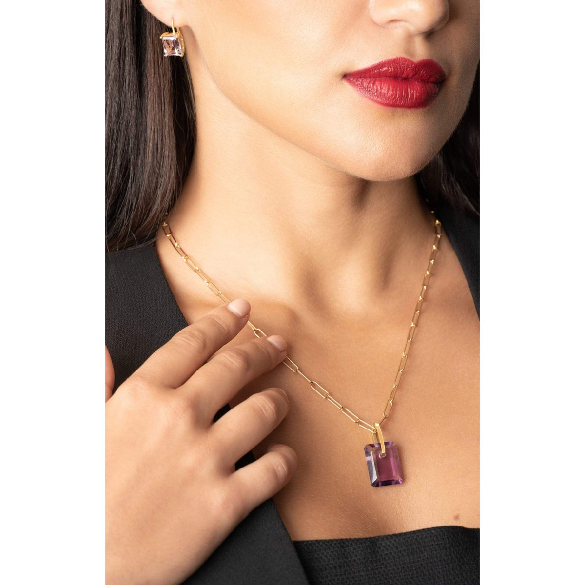 Emerald Cut Pink Amethyst Lever Back Earrings