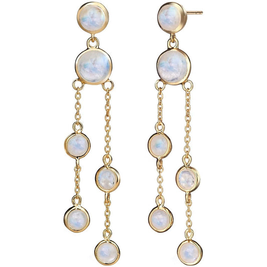 Malaika Rainbow Moonstone Cabochon Chandelier Earrings