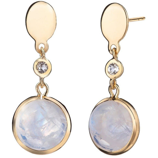 Malaika Rainbow Moonstone Round Cabochon Dangle Earrings