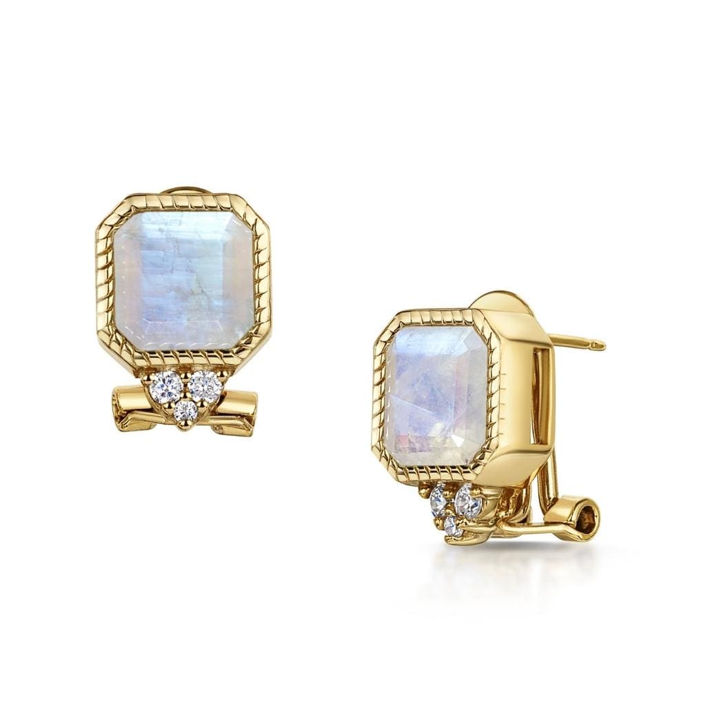 Rainbow Moonstone Asscher Cut Earrings