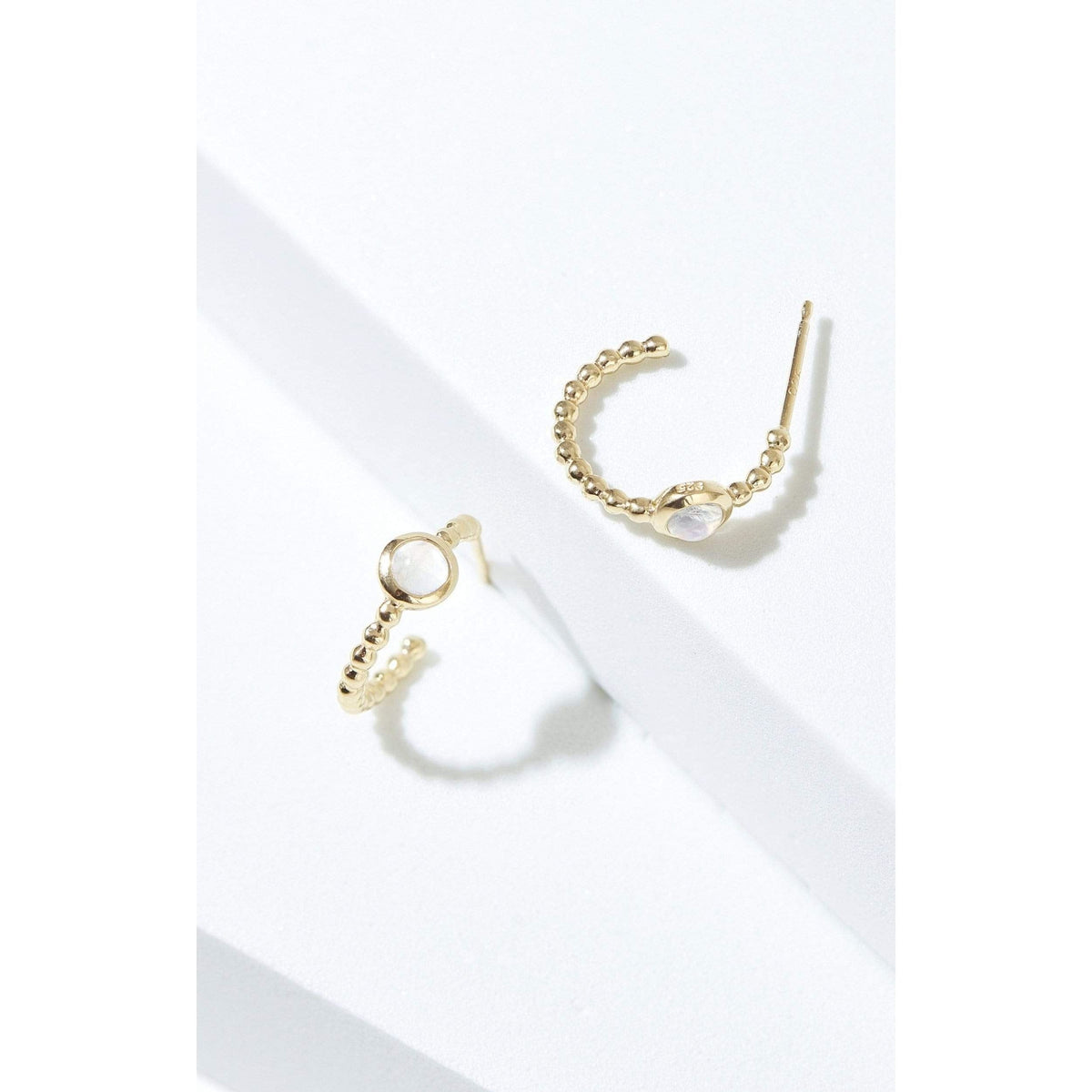 Rainbow Moonstone Huggie Hoop Earrings