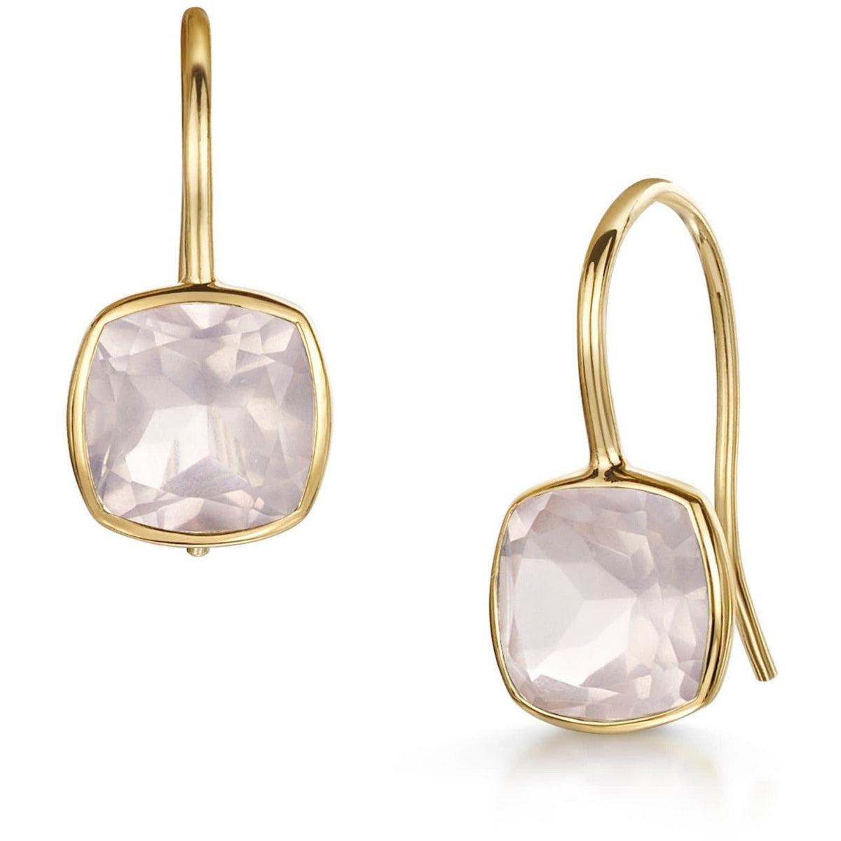 Rose Quartz Cushion Cut Fish Hook Earrings