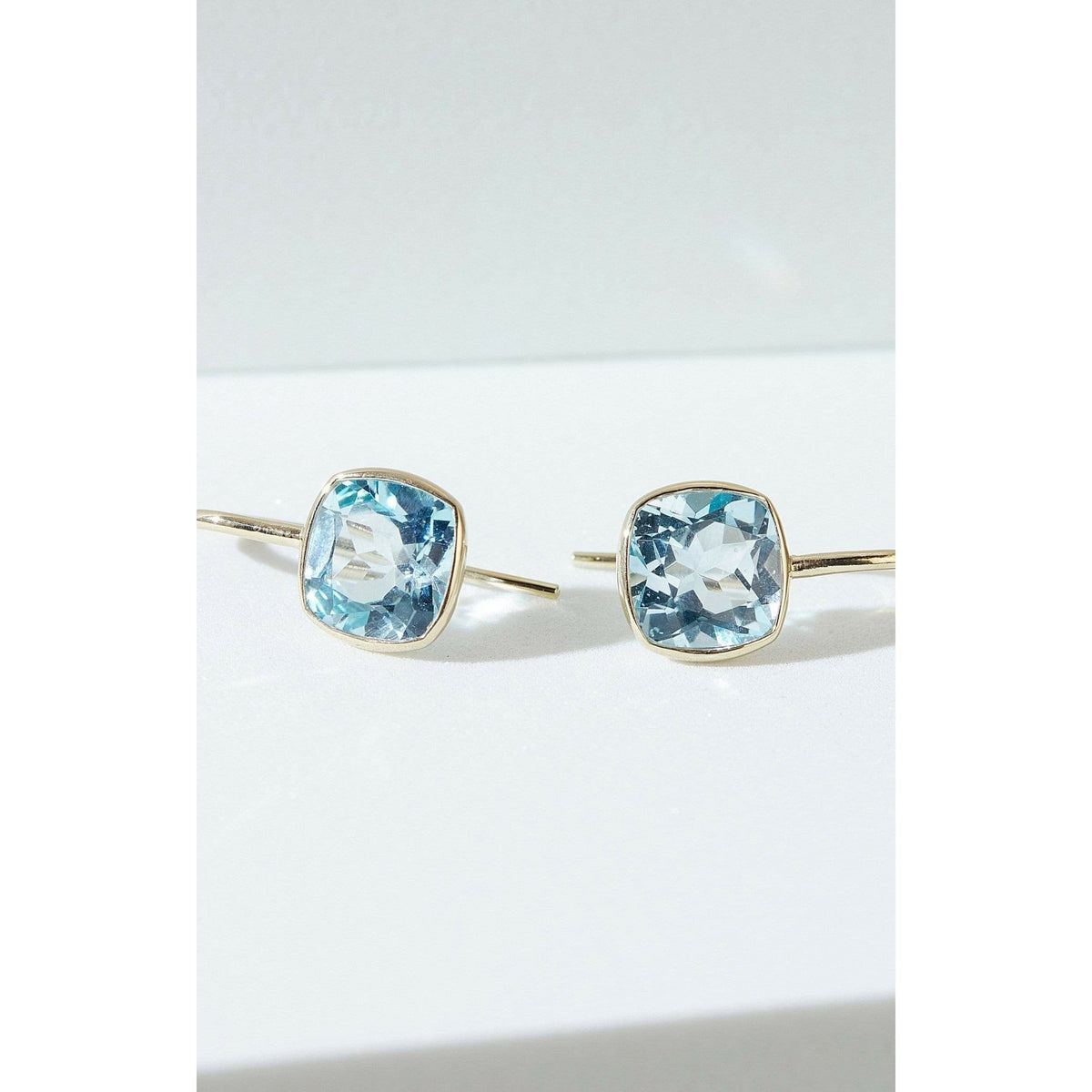 Sky Blue Topaz Cushion Cut Fish Hook Earrings