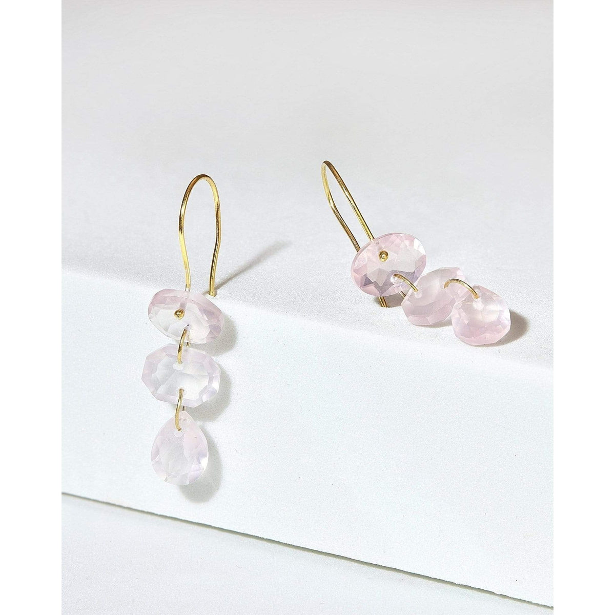 Three Link Rose Quartz Earrings