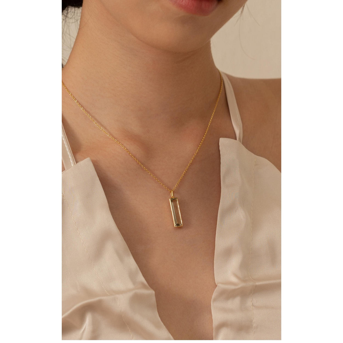 Elongated Baguette Green Amethyst Necklace