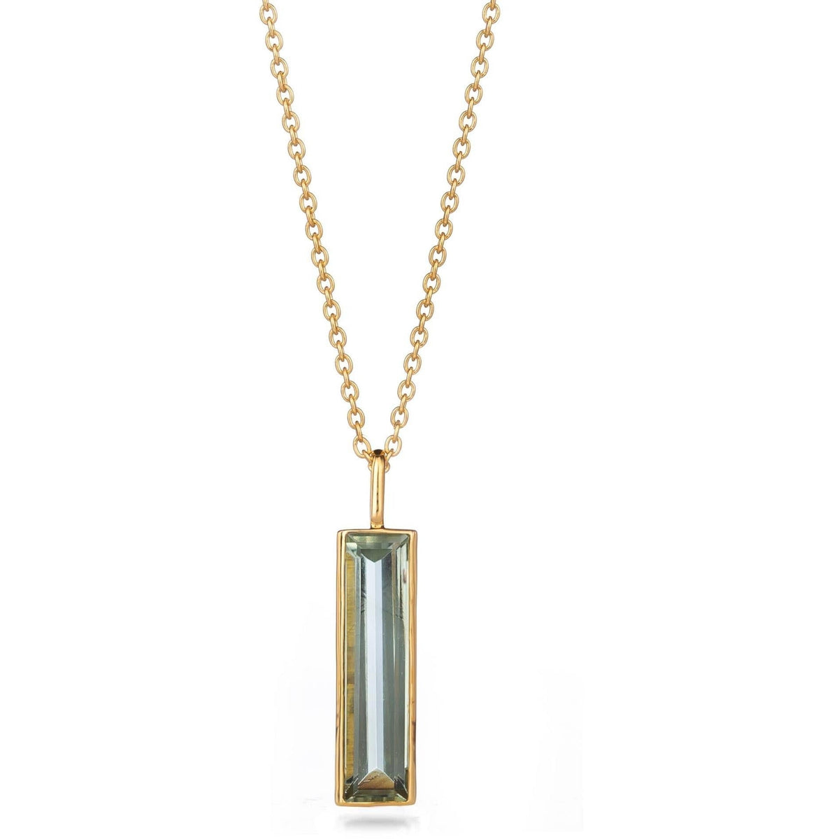 Elongated Baguette Green Amethyst Necklace