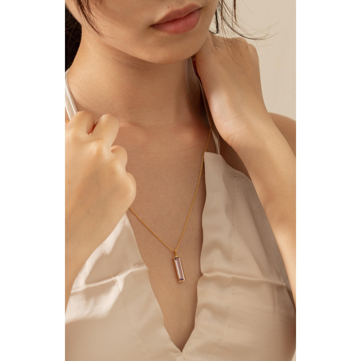Elongated Baguette Pink Amethyst Necklace
